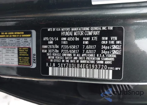 2014 Hyundai Santa Fe Sport 2.4L z USA, uszkodzony, nr VIN 5XYZU3LB4EG193720